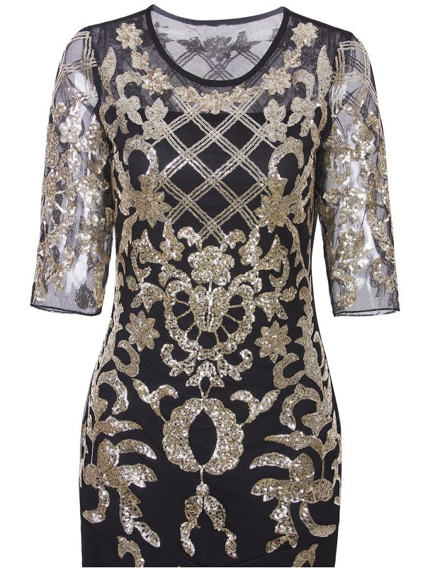 91NnrSGjYuL.jpg Vintage 1920s Long Wedding Prom Dresses 2/3 Sleeve Sequin Party Evening Gown