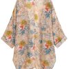 Women's Floral Print Sheer Chiffon 3/4 Bat Sleeve Casual Loose Kimono Cardigan Capes