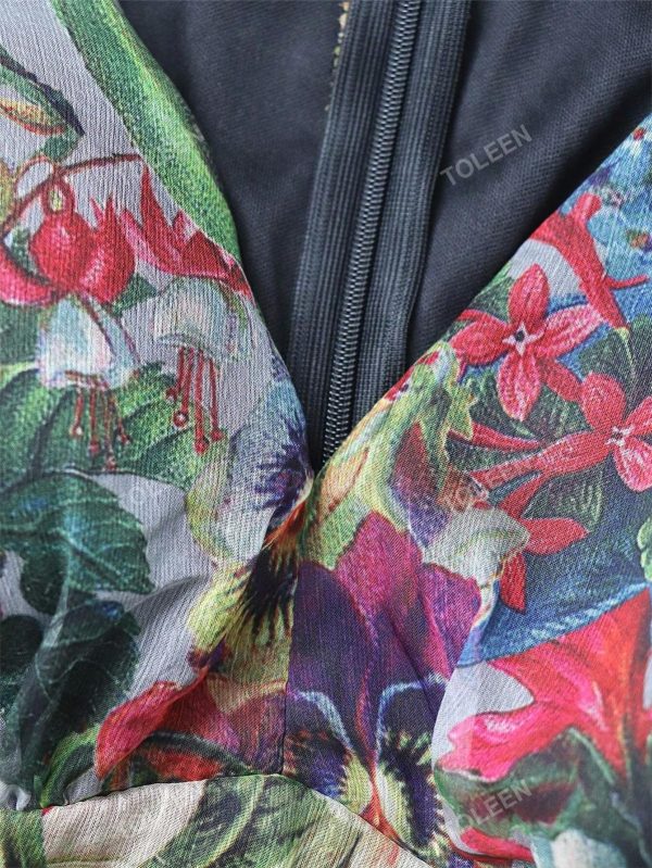91nn56fLOWL.jpg Summer Casual Dresses for Women 2024 Spring Fashion Boho V Neck Long Sleeve Ruffle Floral Print Elegant Maxi Dress