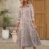 Women's Boho Maxi Dresses 2025 Summer Casual V Neck Puff Sleeve Floral Tiered Flowy Swing Beach Vacation Long Dress
